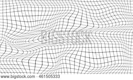 Abstract Curved Perspective Grid. Vector Background Distorted Wireframe Wave. Technology Surface Mes