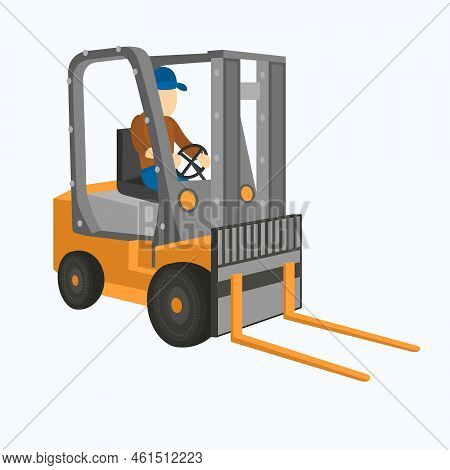 Vector Isolated Forklift Loader. Warehouse Machine. Lifting Car.