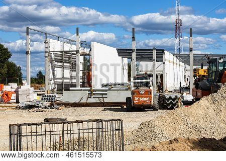 Story Building Steel Frame Under Construction. Alytus, Lithuania 4 September 2022
