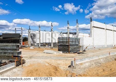 Story Building Steel Frame Under Construction. Alytus, Lithuania 4 September 2022