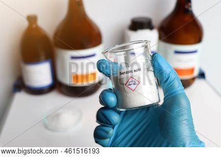 Benzoic Acid In Glass, Chemical In The Laboratory And Industry