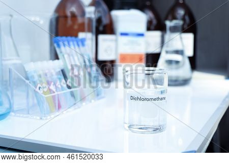 Dichloromethane In Glass, Chemical In The Laboratory And Industry
