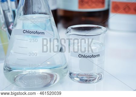 Chloroform In Glass, Chemical In The Laboratory And Industry
