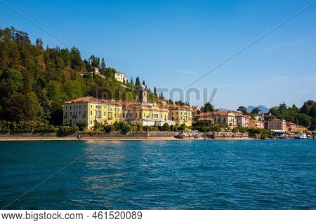 Beautiful Panorama Of Lake Como With A Small Coastal Town, Famous Tourism Destination