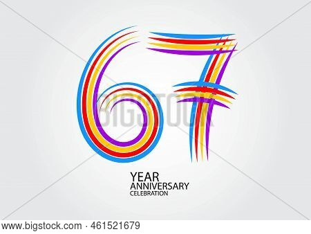 67 Years Anniversary Celebration Logotype Colorful Line Vector, 67th Birthday Logo, 67 Number Design