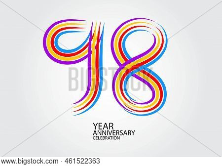 98 Years Anniversary Celebration Logotype Colorful Line Vector, 98th Birthday Logo, 98 Number Design