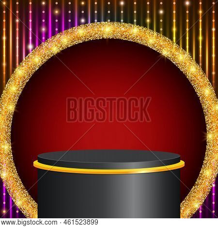Abstract Vector Shining Colorful Lines Background Illustration With Sparkle Roung Banner And Black P