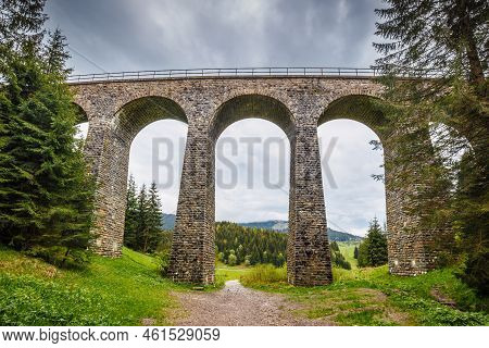 The Chmaros Viaduct, Stone Railway Bridge Near Of The Telgart Town In Central Slovakia, Europe.