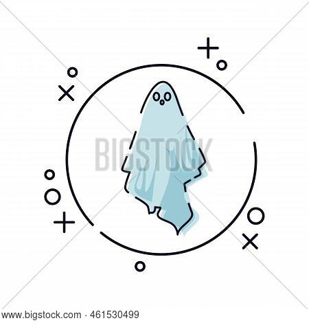 Ghost Icon In Line. Helloween Creepy Silhouette. Colorful Vector Illustration Isolated On White Back