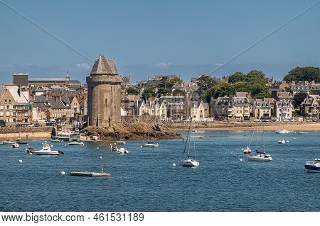St. Malo, Brittany, France - July 8, 2022: Brown Stone La Tour Solidor In Front Of Saint-servan Neig