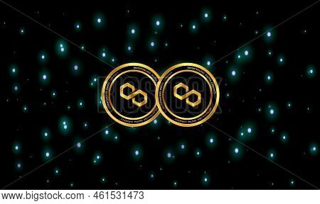 Polygon-matic  Virtual Currency Images. 3d Drawings. Coin Logo