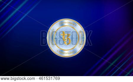 Tezos Virtual Currency Images. 3d Drawings. Coin Logo