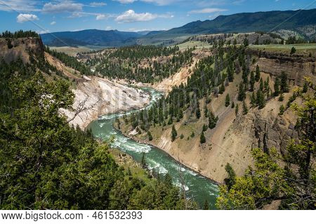 View Of The Yellowstone River From The Calcite Springs Overlook In Yellowstone National Park Wyoming