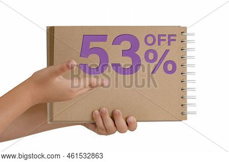 53 Percent Discount On Isolate. Notepad From Recycled Paper In The Hands Of A Child With Text, Sale 