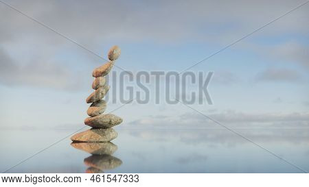 Pyramid Of Seven Stones In The Water Brings Good Luck, Zen Stones, Latza, Troll Stones. Lucky Stones