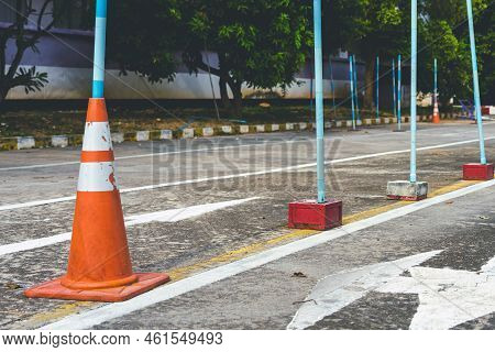 Driving Test And Training Area With Simulate Test For Driving License. Driving School Practice Traff