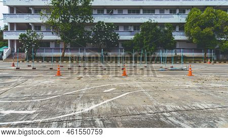 Driving Test And Training Area With Simulate Test For Driving License. Driving School Practice Traff