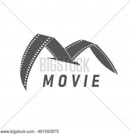 Cinema Icon Of Vector Movie Film Reel Strip In A Shape Of Abstract Seagull Bird With Spread Wings. M