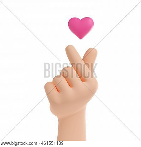 3d Render Korean Finger Heart Symbol Means I Love You On Hangul Script. Hand Gesture, Palm Show Lovi
