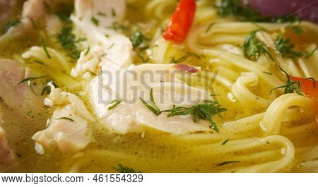 Zeama,  Traditional Moldovan Chicken Soup Close Up