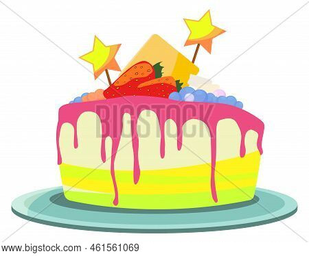 Fruit Cake Desorated With Stars. Event Celebration Sweet Symbol