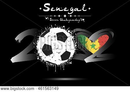 2022 And Soccer Ball. Heart With Flag Of Senegal