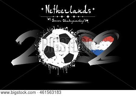 2022, Soccer Ball. Heart With Flag Of Netherlands