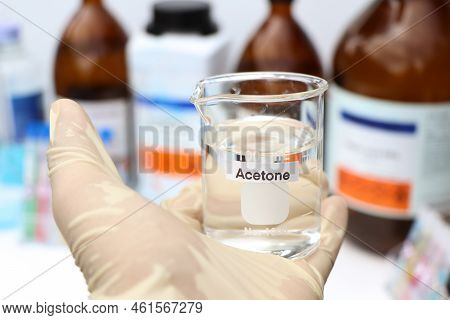 Acetone In Glass, Chemical In The Laboratory And Industry