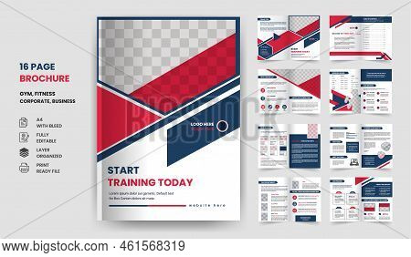 16 Page Gym Fitness And Yoga Corporate Business Company Multi Pages Modern Brochure