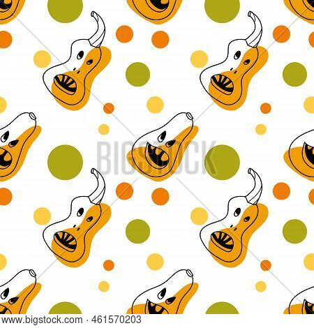 Seamless Pattern Contur And Spot Drawings, Halloween Pumkin