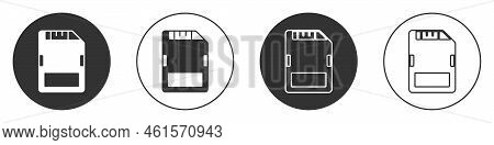 Black Sd Card Icon Isolated On White Background. Memory Card. Adapter Icon. Circle Button. Vector