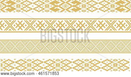 Vector Golden Seamless Belarusian National Ornament. Ethnic Endless Gold Border, Slavic Peoples Fram