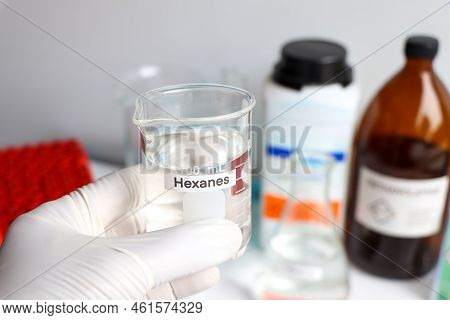 Hexanes In Glass, Chemical In The Laboratory And Industry