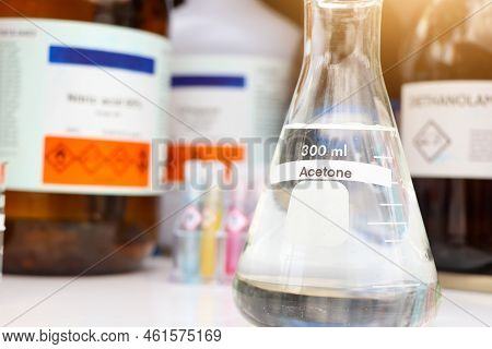 Acetone In Glass, Chemical In The Laboratory And Industry