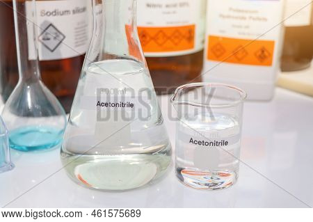 Acetonitrile In Glass, Chemical In The Laboratory And Industry