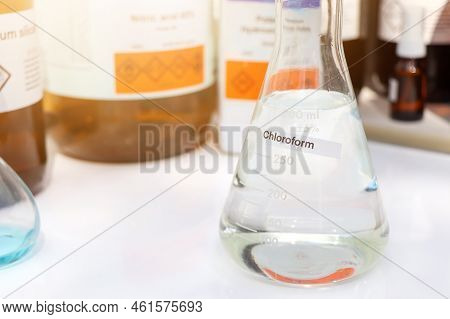 Chloroform In Glass, Chemical In The Laboratory And Industry