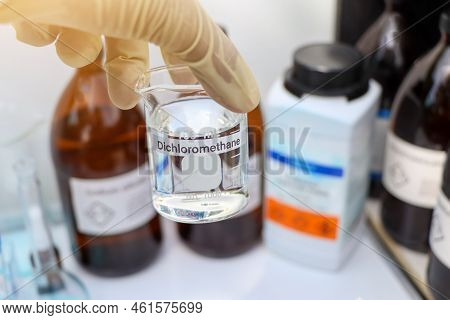 Dichloromethane In Glass, Chemical In The Laboratory And Industry
