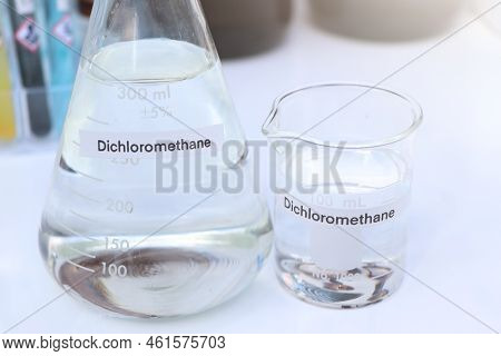 Dichloromethane In Glass, Chemical In The Laboratory And Industry