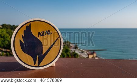 August 26, Sochi, Russia. The Emblem Of The Azerbaijani Airline Azerbaijan Airlines Azal On The Back