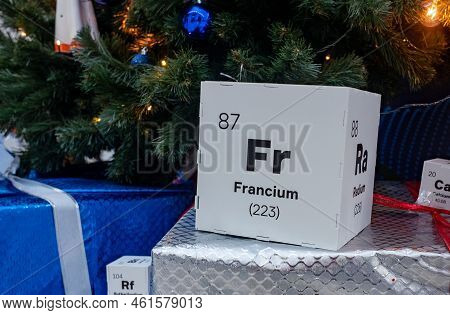 December 8, 2021, Sochi, Russia. A Paper Cube With The Image Of Francium - An Element Of The Periodi