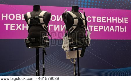 December 8, 2021, Sochi, Russia. Samples Of Industrial Exoskeletons Proexpo Company Akzo Solutions O