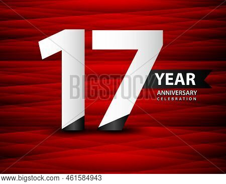 17 Year Anniversary Celebration Logo Vector On Red Background, 17 Number Design, 17th Birthday Logo,