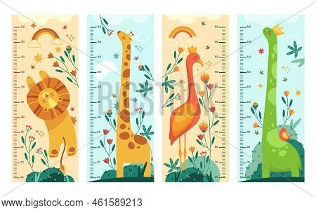 Growth Meter Or Ruler For Children, Vector Banners Set. Height Measure Or Stadiometer For Kids With 