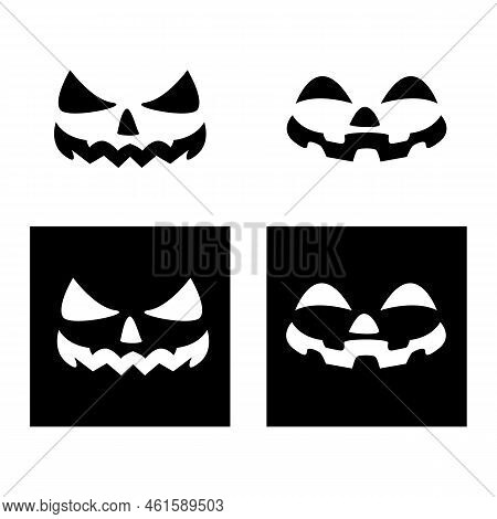 Pumpkin Scary Faces Set Icons. Black And Orange Pumpkins Silhouette. Helloween Autumn Holiday. Color