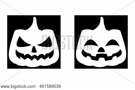 Pumpkins Set Icons. Black And Orange Pumpkins Silhouette. Helloween Autumn Holiday. Colorful Vector 