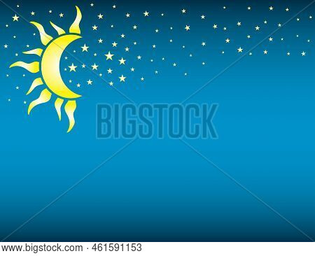Colorful Celestial Night Time Sky Moon Sun Stars Graphic Background
