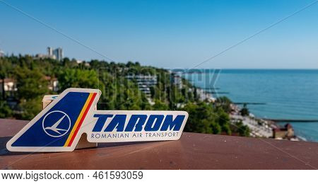 August 26, Sochi, Russia. The Emblem Of The Romanian Airline Tarom On The Background Of The Embankme