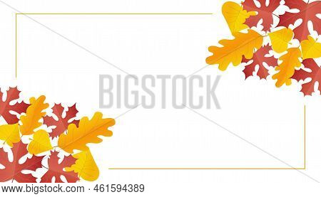 Red Leaves And Lines Card Design In Realistic Style. Autumn Leaf. Colorful Vector Illustration Isola