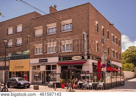 Europe, France, Dunkerque - July 9, 2022: Le Wilson Popular Pub Brasserie Is Neighbor Of 2 Clothing 