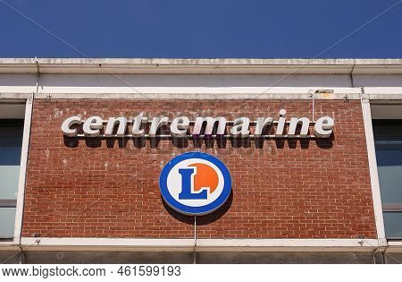 Europe, France, Dunkerque - July 9, 2022: Closeup Of Name Sign On Red Brick Wall Of Centre Marine Sh